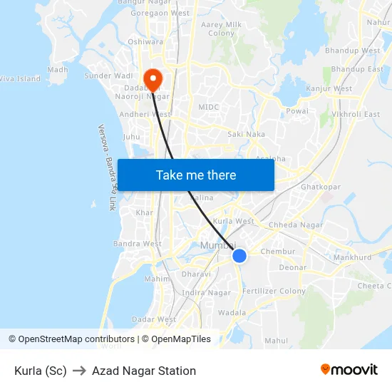 Kurla (Sc) to Azad Nagar Station map