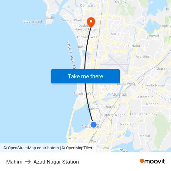 Mahim to Azad Nagar Station map