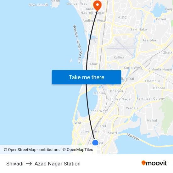Shivadi to Azad Nagar Station map