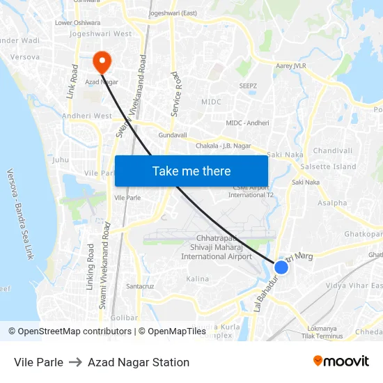 Vile Parle to Azad Nagar Station map