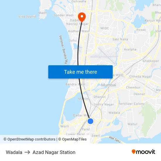 Wadala to Azad Nagar Station map