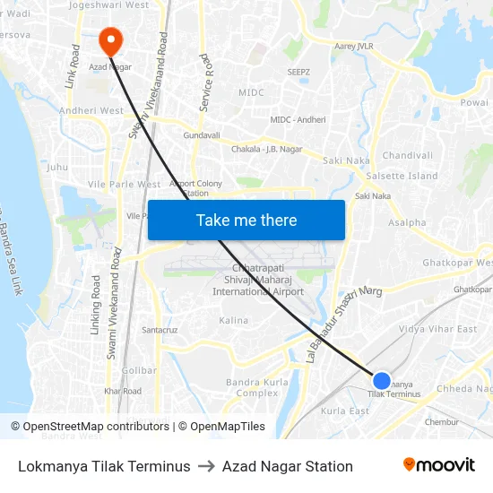 Lokmanya Tilak Terminus to Azad Nagar Station map
