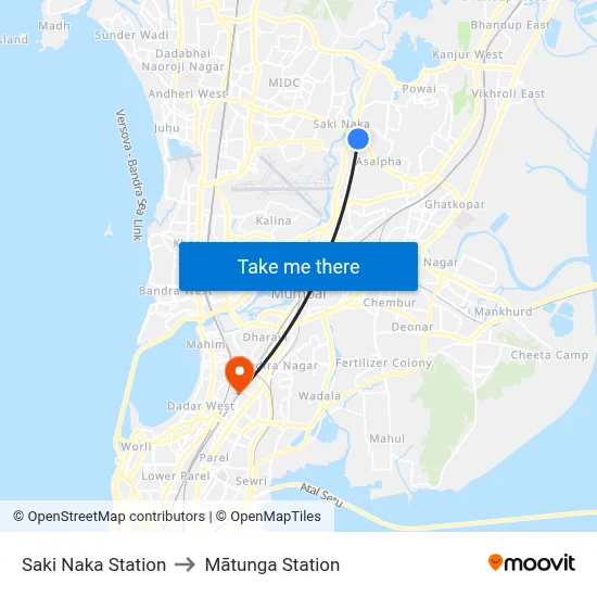 Saki Naka Station to Mātunga Station map