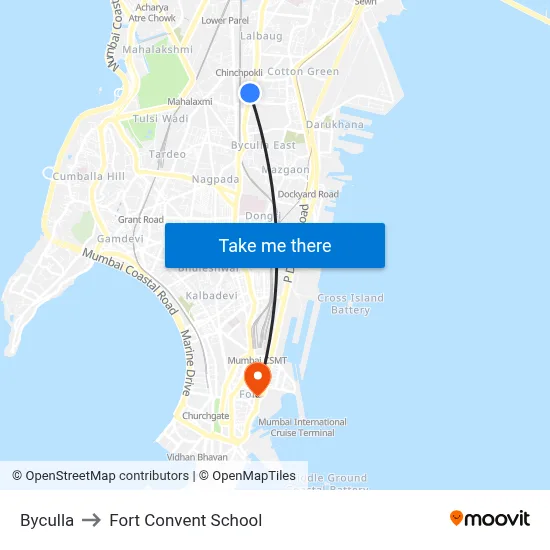Byculla to Fort Convent School map