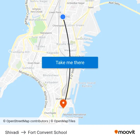 Shivadi to Fort Convent School map