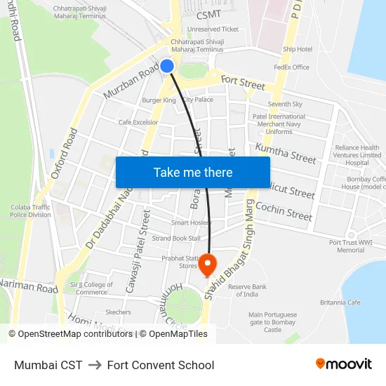 Mumbai CST to Fort Convent School map