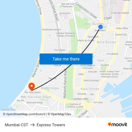 Mumbai CST to Express Towers map