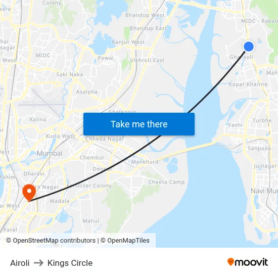 Airoli to Kings Circle map