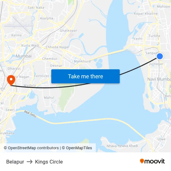 बेलापुर to किंग्स सर्कल map