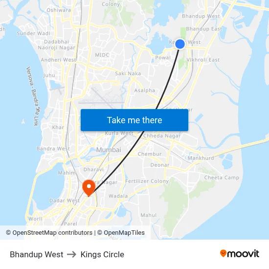 Bhandup West to Kings Circle map