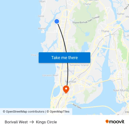 Borivali West to Kings Circle map