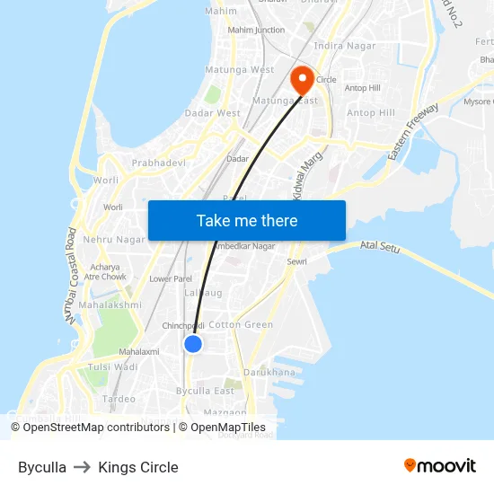 Byculla to Kings Circle map