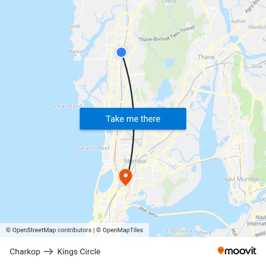 Charkop to Kings Circle map