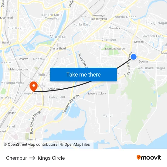 Chembur to Kings Circle map