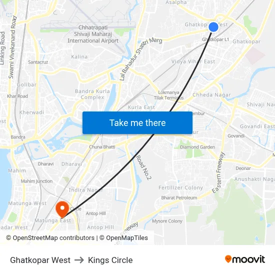 Ghatkopar West to Kings Circle map