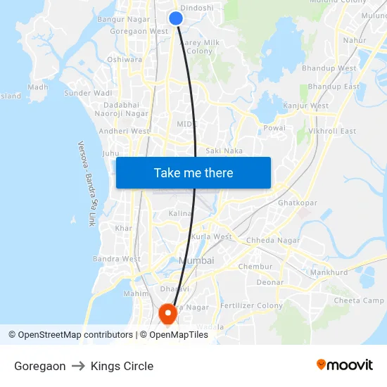 Goregaon to Kings Circle map