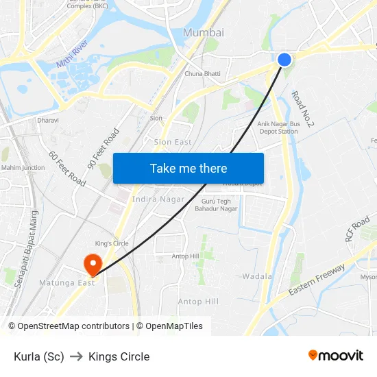 Kurla (Sc) to Kings Circle map