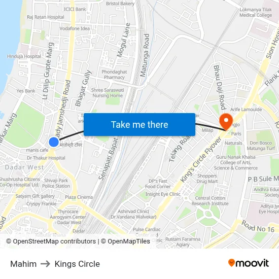 Mahim to Kings Circle map