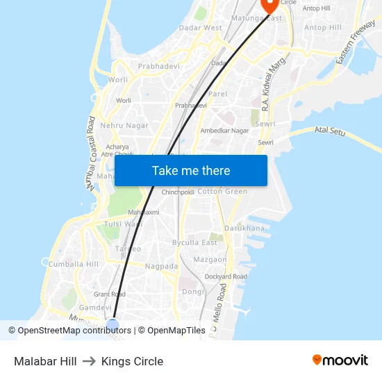 Malabar Hill to Kings Circle map
