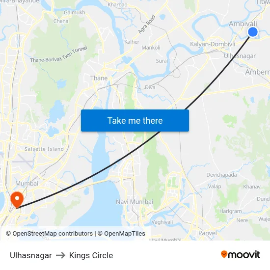 Ulhasnagar to Kings Circle map