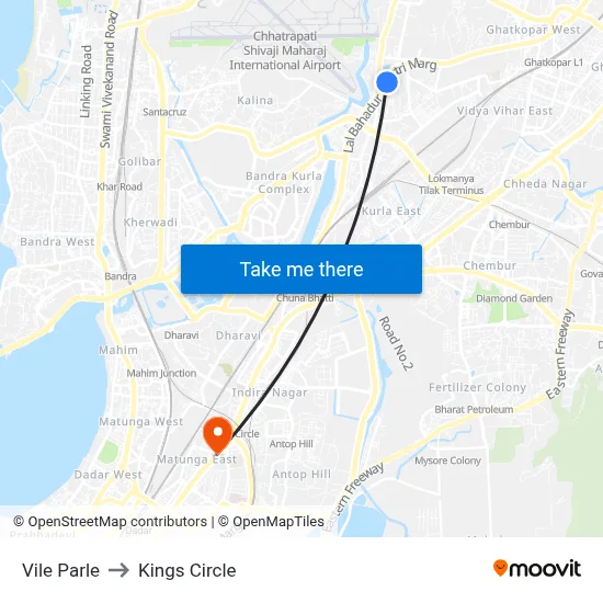 Vile Parle to Kings Circle map