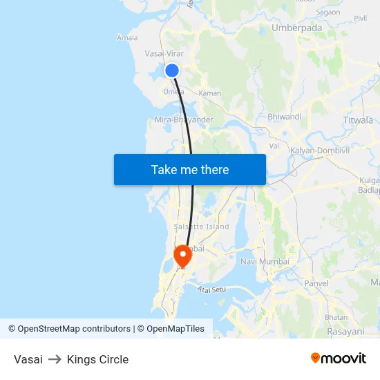Vasai to Kings Circle map