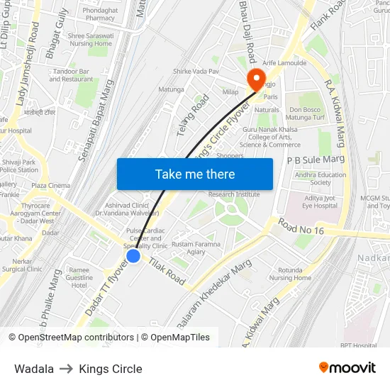 Wadala to Kings Circle map