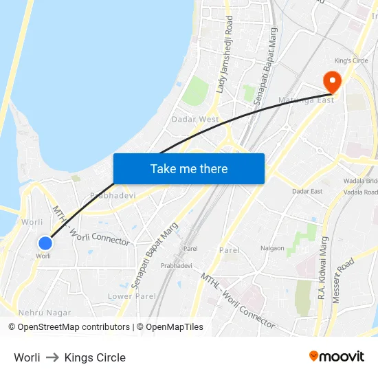 Worli to Kings Circle map