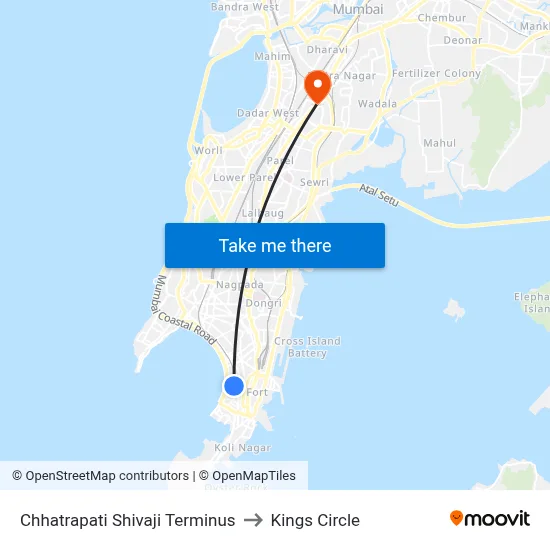 Chhatrapati Shivaji Terminus to Kings Circle map