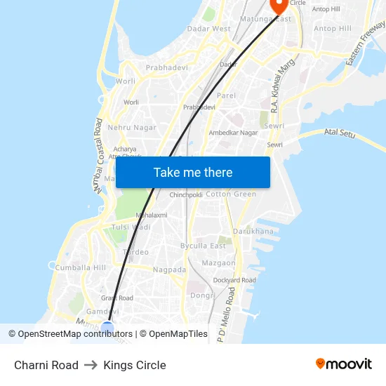 Charni Road to Kings Circle map