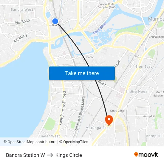 Bandra Station W to Kings Circle map