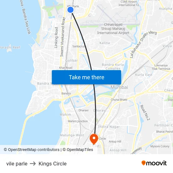 vile parle to Kings Circle map