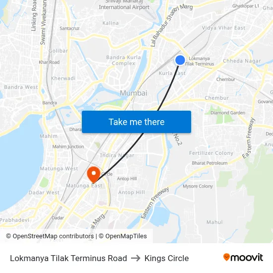 Lokmanya Tilak Terminus Road to Kings Circle map
