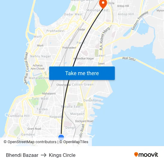 Bhendi Bazaar to Kings Circle map