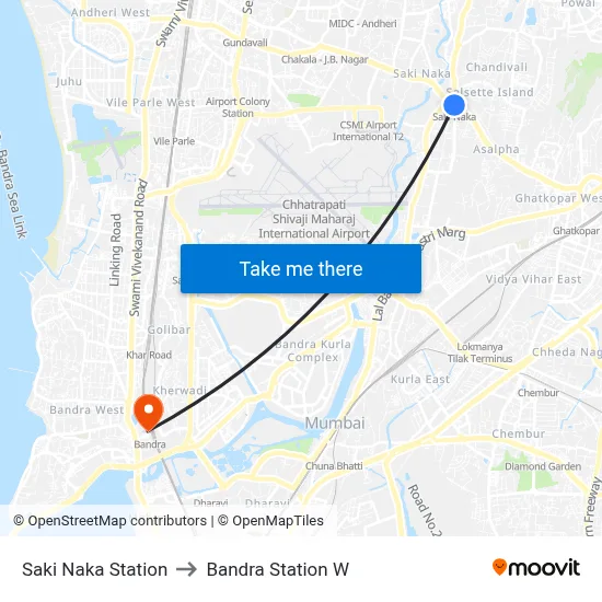 Saki Naka Station to Bandra Station W map