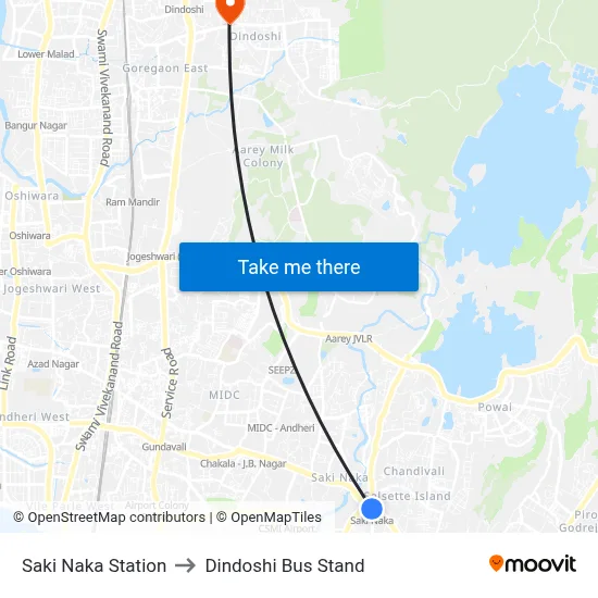 Saki Naka Station to Dindoshi Bus Stand map