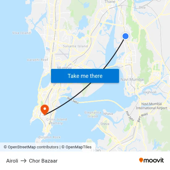 ऐरोली to चोर बाजार map