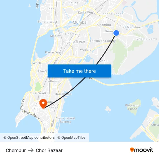 चेंबूर to चोर बाजार map