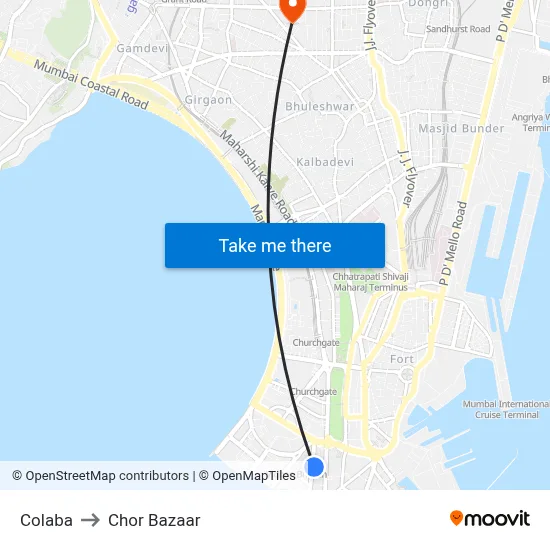कोलाबा to चोर बाजार map