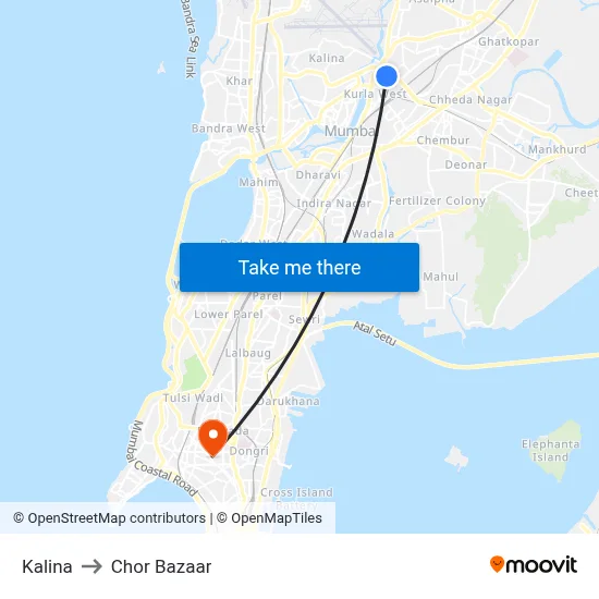 कलीना to चोर बाजार map