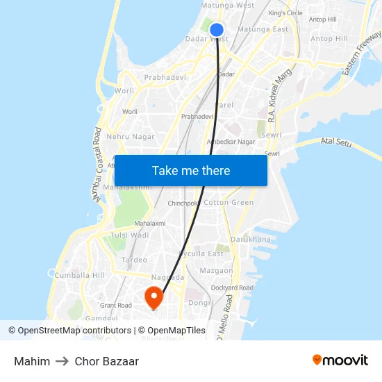 माहिम to चोर बाजार map