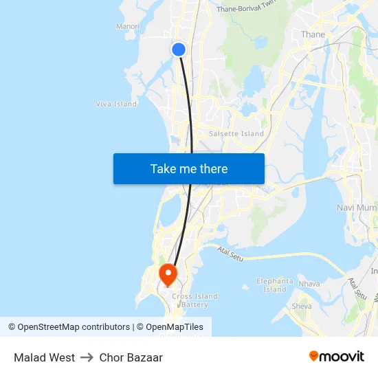 Malad West to Chor Bazaar map