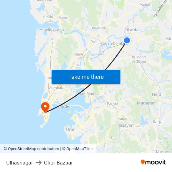 Ulhasnagar to Chor Bazaar map