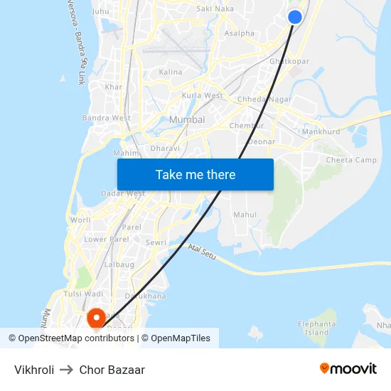 Vikhroli to Chor Bazaar map