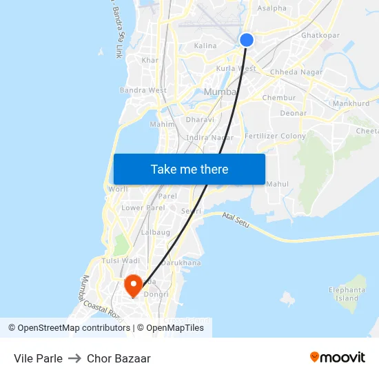 Vile Parle to Chor Bazaar map