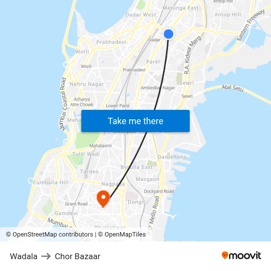 Wadala to Chor Bazaar map