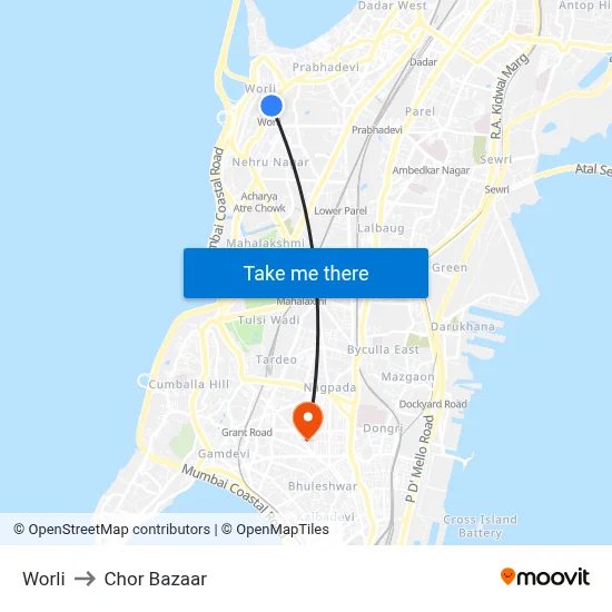 Worli to Chor Bazaar map