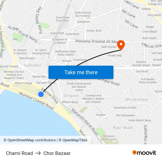 Charni Road to Chor Bazaar map