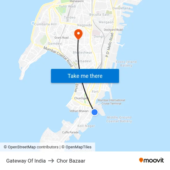 Gateway Of India to Chor Bazaar map