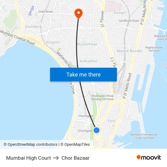 Mumbai High Court to Chor Bazaar map